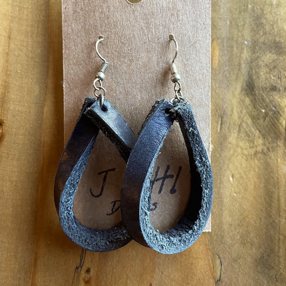 NEW black leather earrings